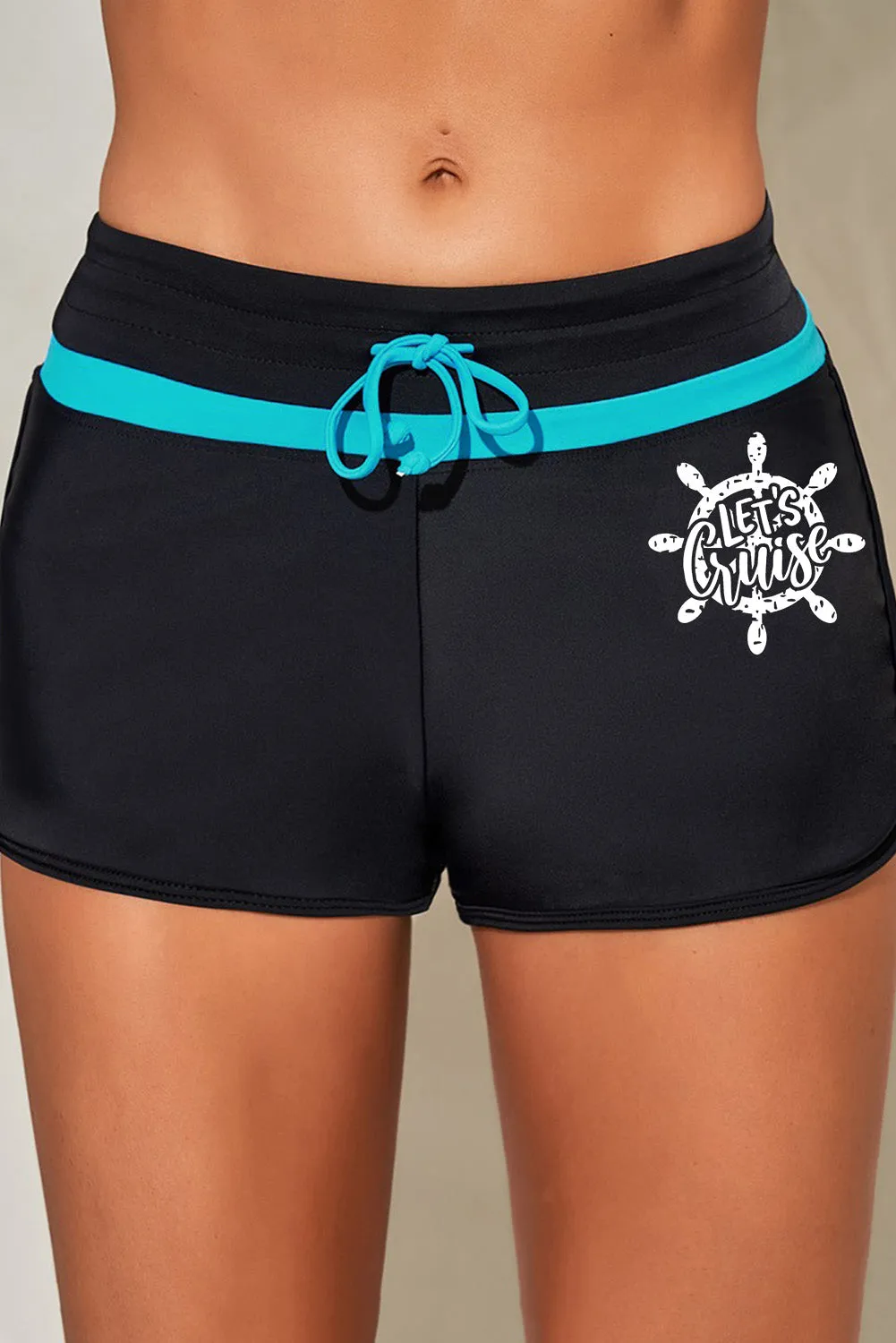 Patter Print Drawstring High Waist Swimming Shorts