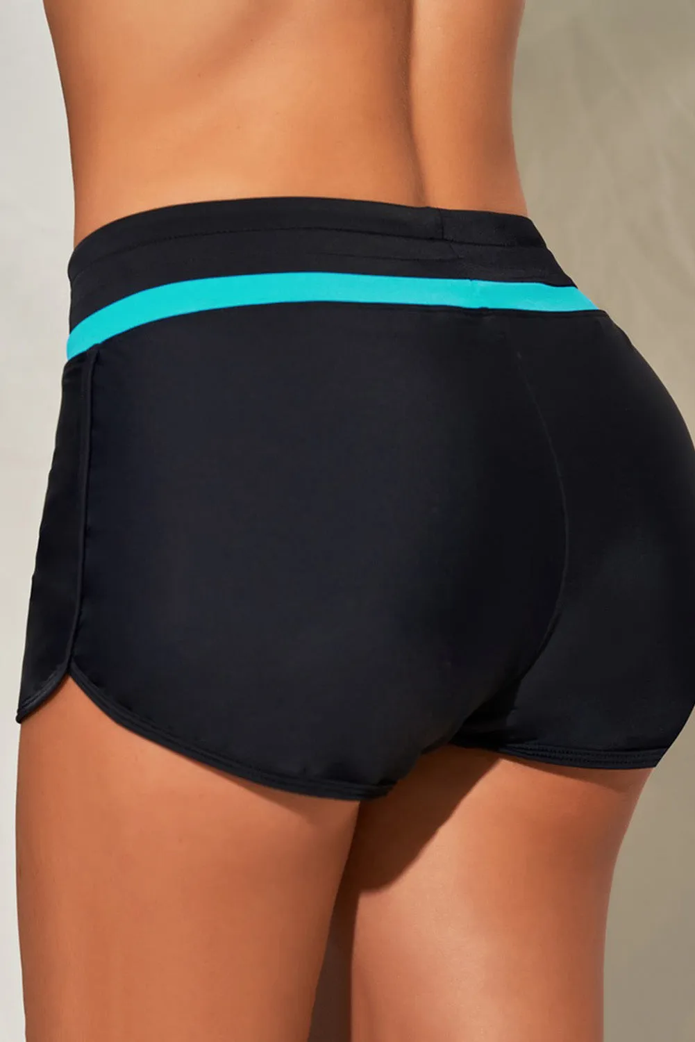 Patter Print Drawstring High Waist Swimming Shorts