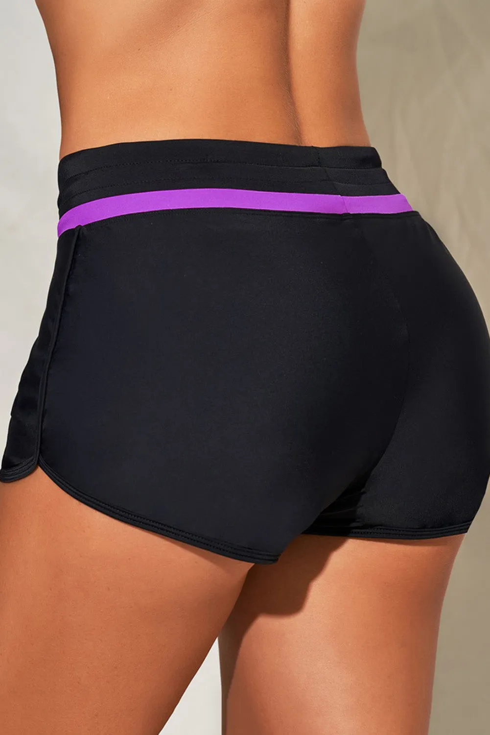 Patter Print Drawstring High Waist Swimming Shorts
