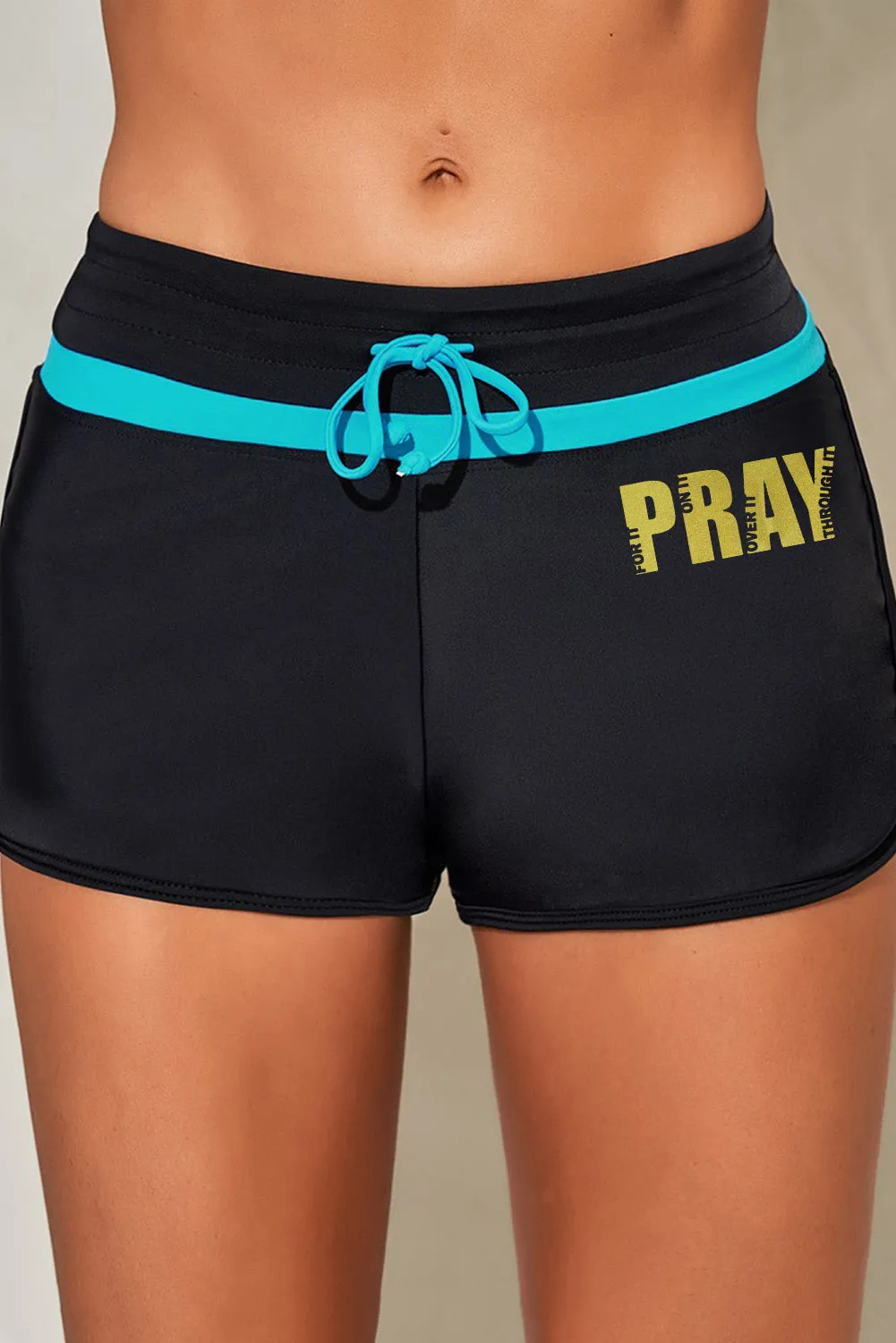 Patter Print Drawstring High Waist Swimming Shorts