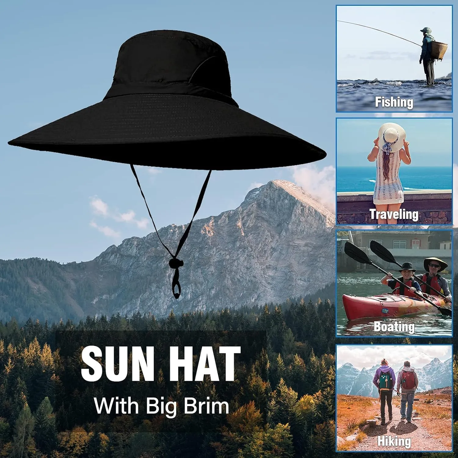 Peicees Super Wide Brim Sun Hat Men Women Fishing Bucket Hat Safari Cowboy Hat
