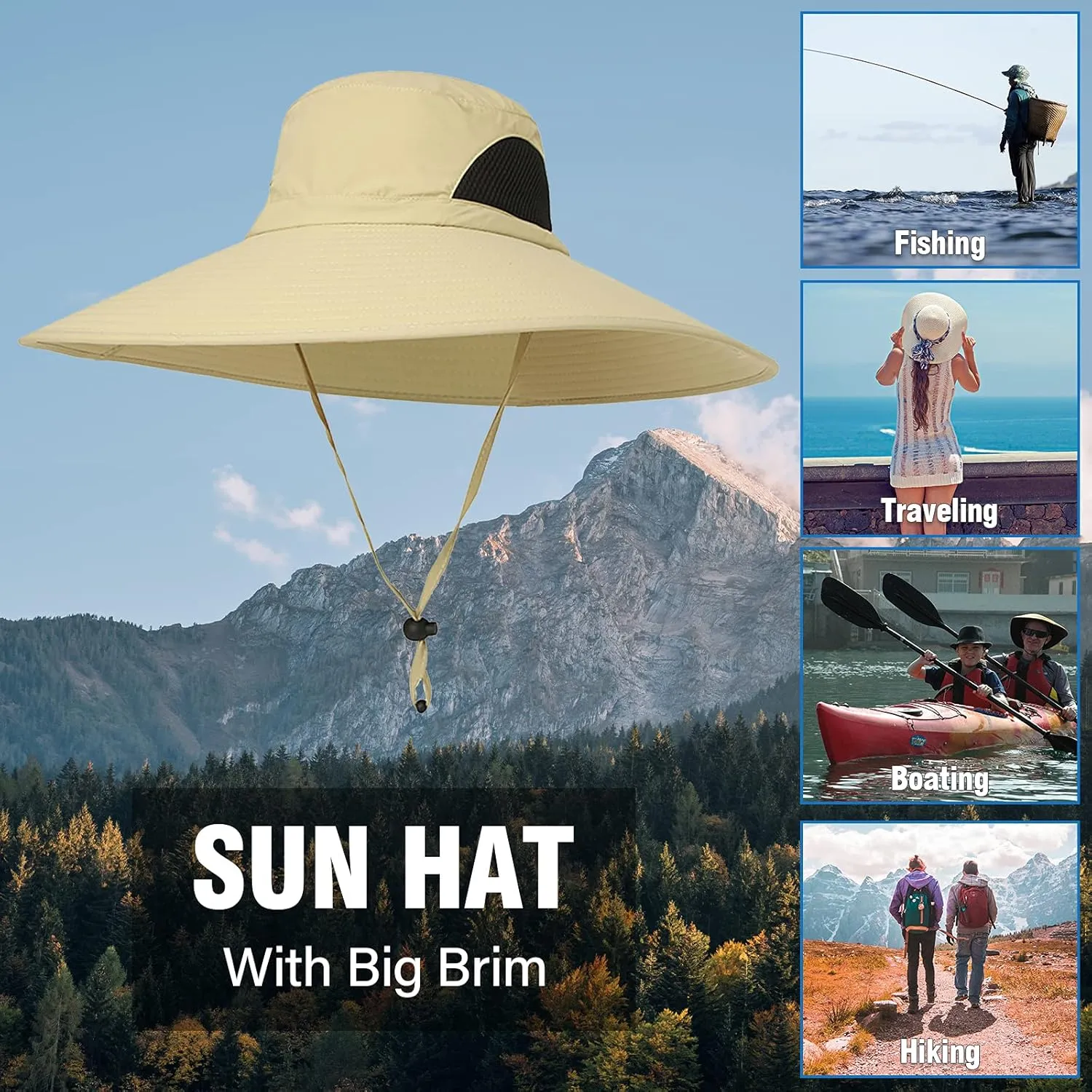 Peicees Super Wide Brim Sun Hat Men Women Fishing Bucket Hat Safari Cowboy Hat