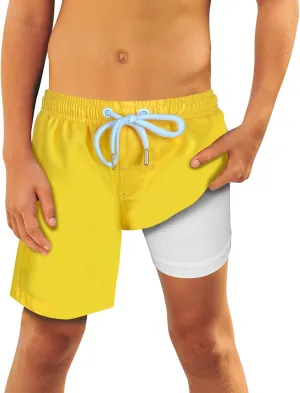 QRANSS Boys Swim Trunks Toddler Swim Shorts with Compression Liner Anti Chafe 2 in 1 Bathing Suit Swimsuit Swimwear