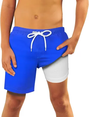 QRANSS Boys Swim Trunks Toddler Swim Shorts with Compression Liner Anti Chafe 2 in 1 Bathing Suit Swimsuit Swimwear