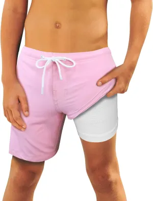 QRANSS Boys Swim Trunks Toddler Swim Shorts with Compression Liner Anti Chafe 2 in 1 Bathing Suit Swimsuit Swimwear