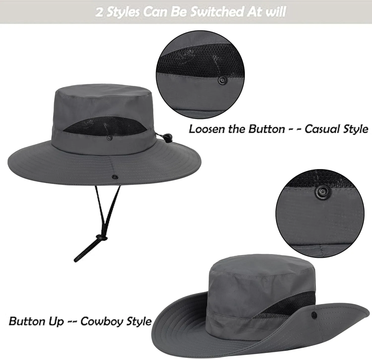 Quick-Dry-Sun-Hat-Beach-Bucket-Hat for Men Women - Wide Brim Mesh Boonie UV Protection Hat Foldable Packable with Drawstring…