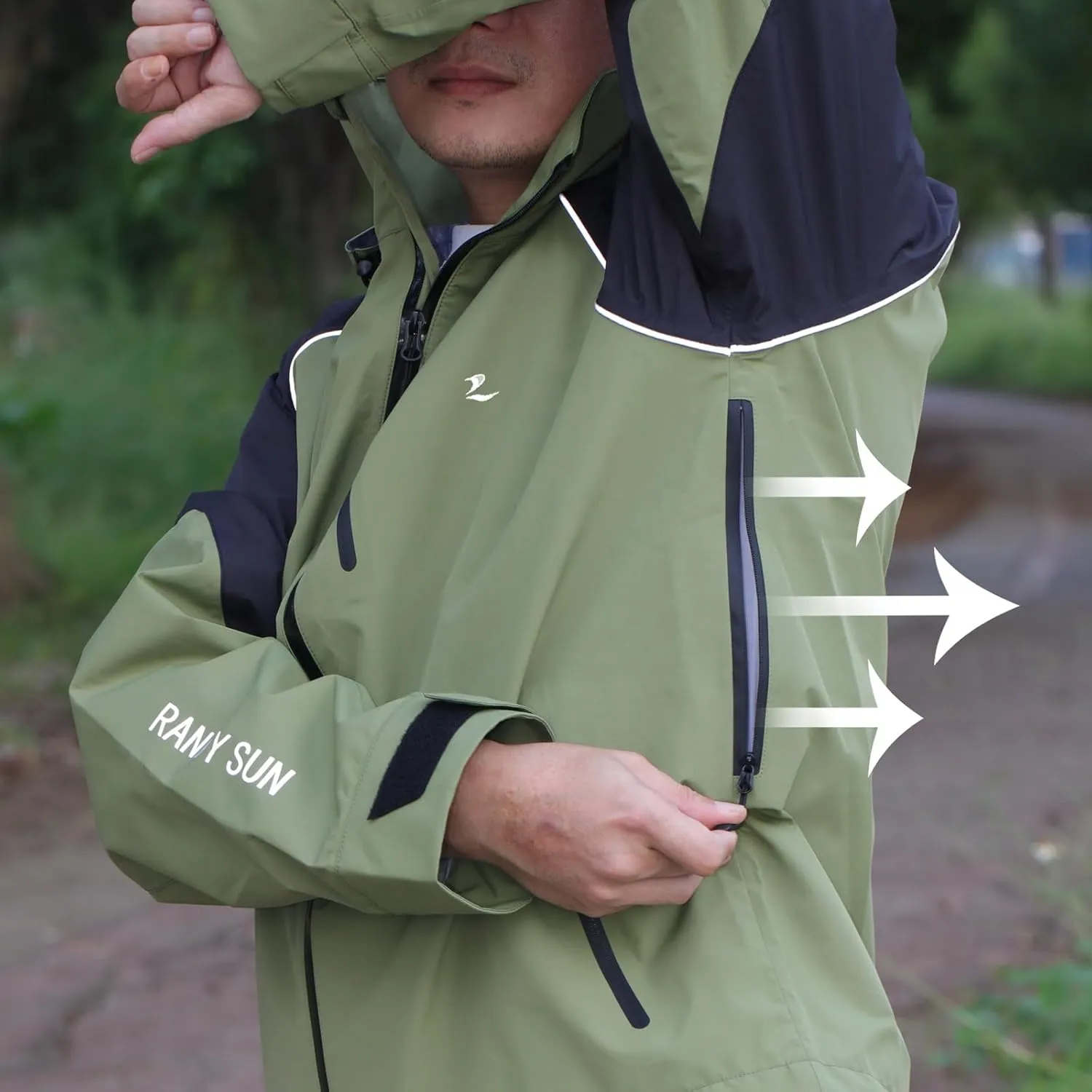 RANDY SUN Unisex Rain Jacket Mens Waterproof With Hood, Women's Raincoats, Reflective Lightweight Windbreaker