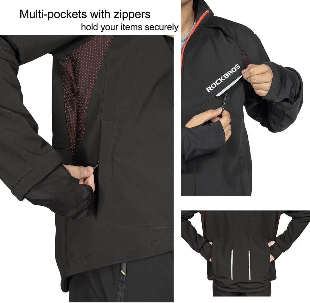 ROCKBROS Cycling Jackets for Men Winter Bike Jackets Thermal Windproof Jacket for Men Cold Weather Cycling Running Hiking