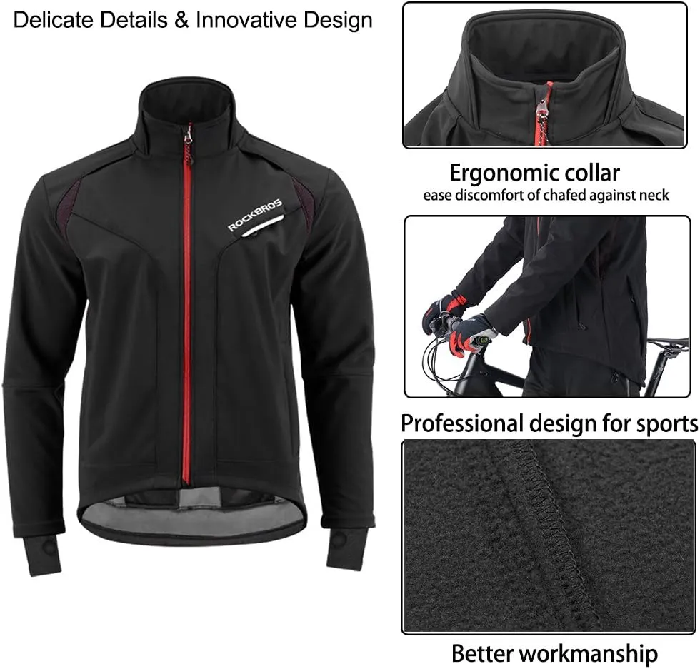 ROCKBROS Cycling Jackets for Men Winter Bike Jackets Thermal Windproof Jacket for Men Cold Weather Cycling Running Hiking