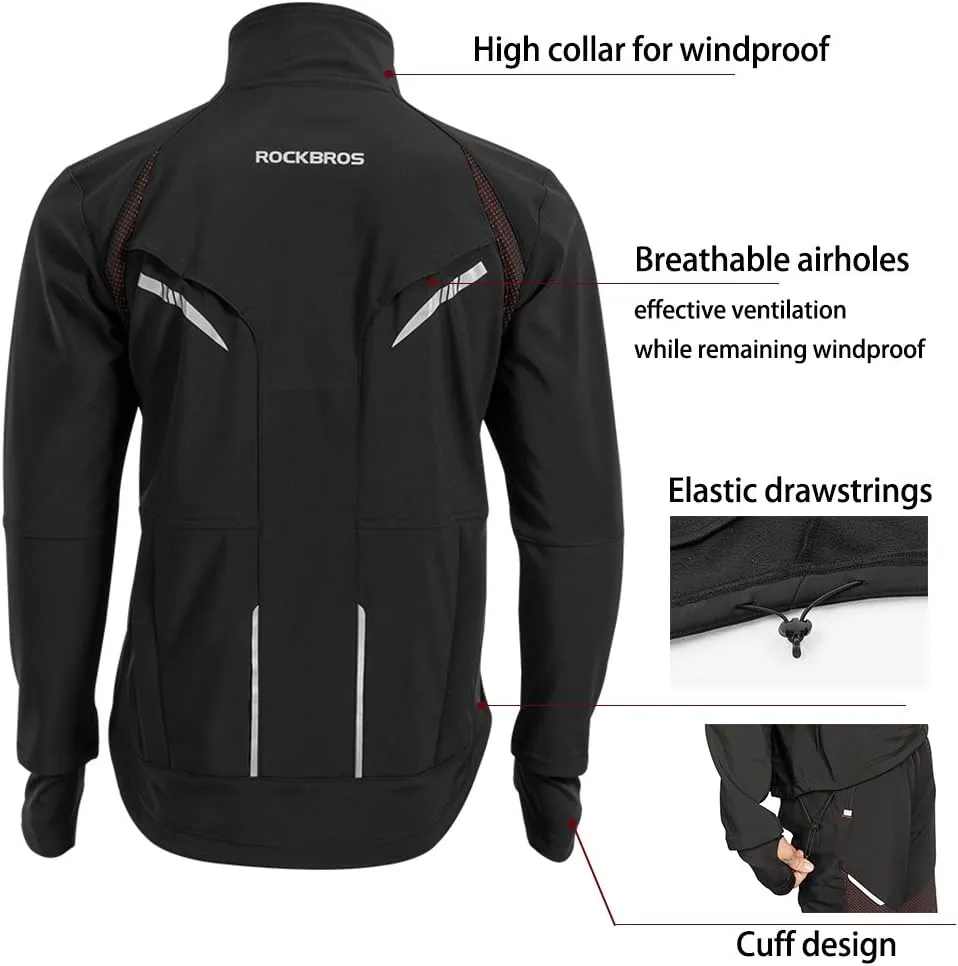 ROCKBROS Cycling Jackets for Men Winter Bike Jackets Thermal Windproof Jacket for Men Cold Weather Cycling Running Hiking