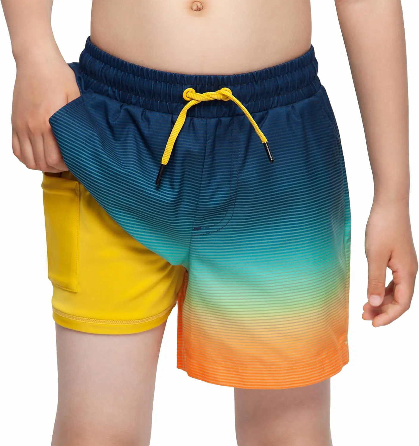 Rokka&Rolla Boys' Swim Trunks with Boxer Brief Liner Compression Anti Chafe Quick Dry Bathing Suit, UPF 50 