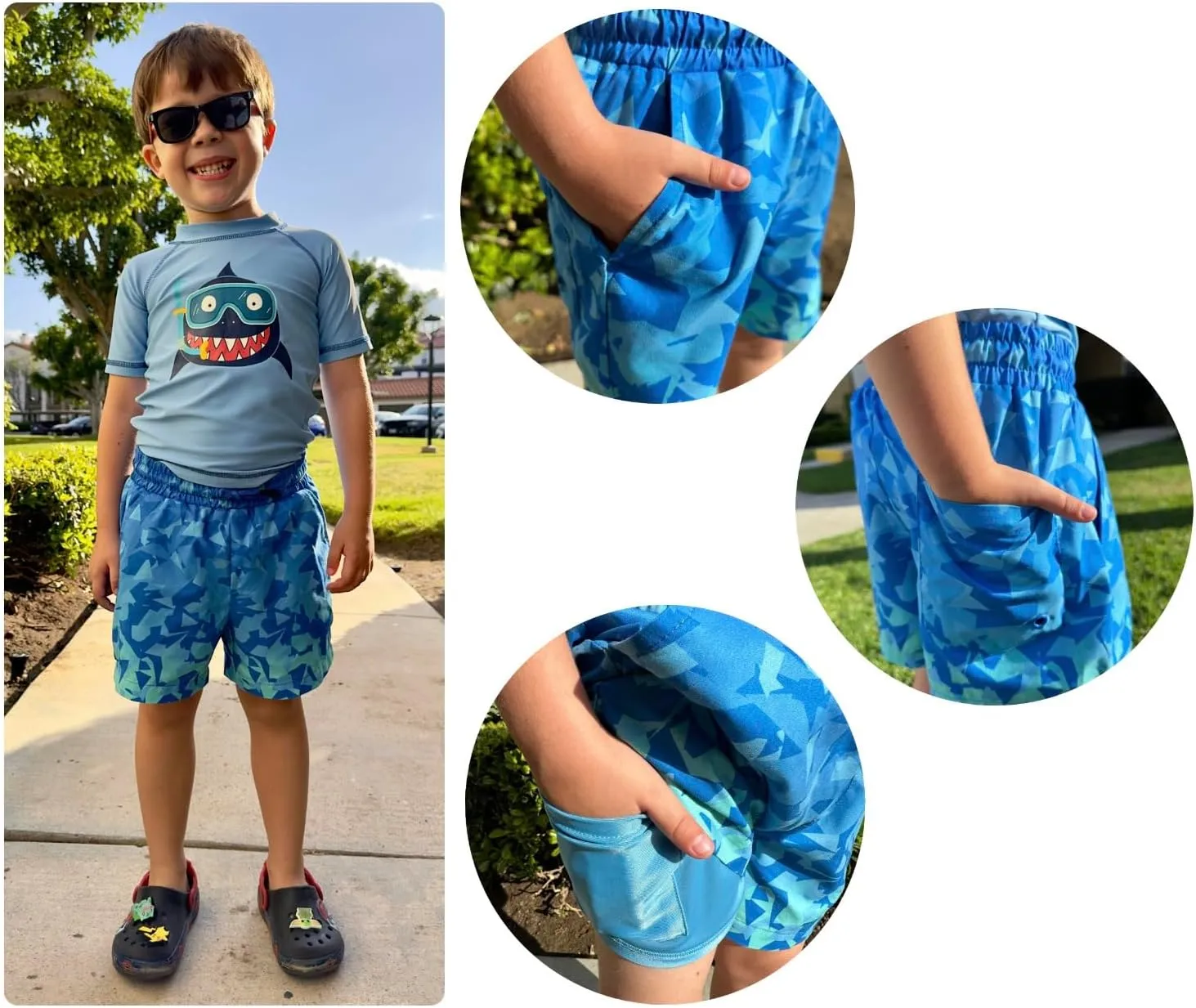 Rokka&Rolla Boys' Swim Trunks with Boxer Brief Liner Compression Anti Chafe Quick Dry Bathing Suit, UPF 50 