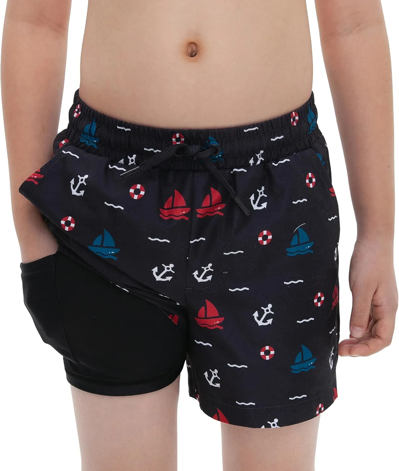 Rokka&Rolla Boys' Swim Trunks with Boxer Brief Liner Compression Anti Chafe Quick Dry Bathing Suit, UPF 50 