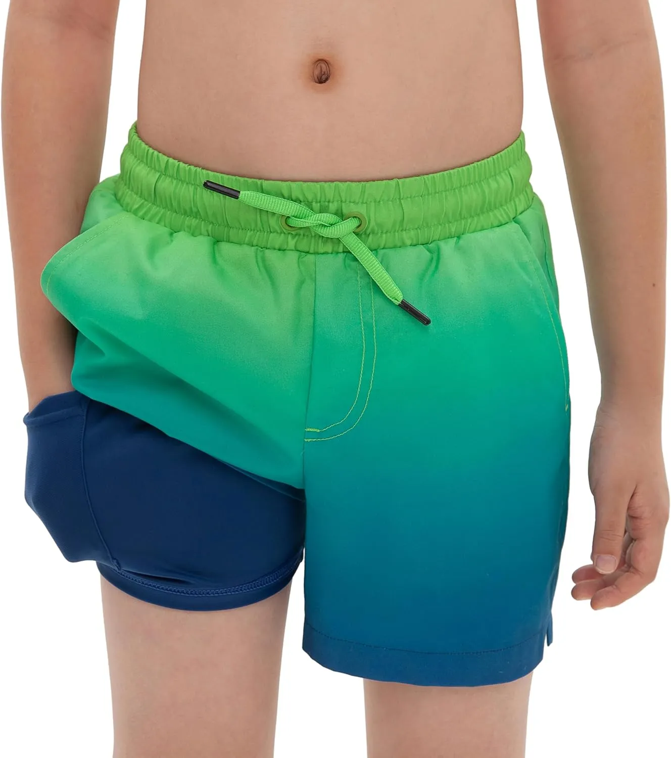 Rokka&Rolla Boys' Swim Trunks with Boxer Brief Liner Compression Anti Chafe Quick Dry Bathing Suit, UPF 50 