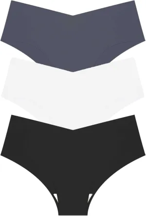 Seamless Underpants for Women V-Shape Underwear Soft Briefs Ladies Stretch No Show Bikini Panties Hipster 3-Pack