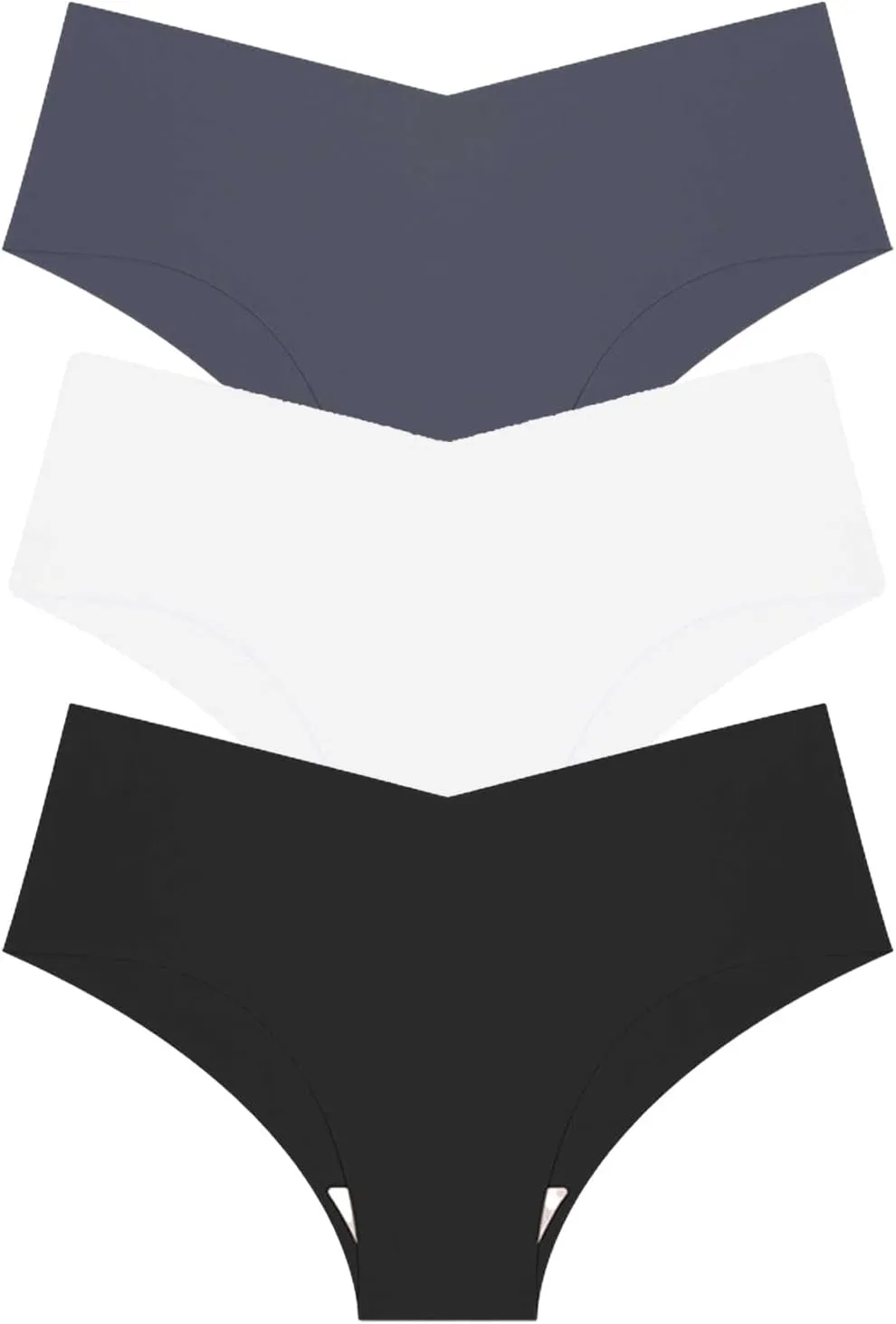 Seamless Underpants for Women V-Shape Underwear Soft Briefs Ladies Stretch No Show Bikini Panties Hipster 3-Pack