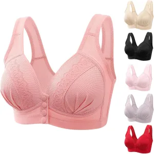 Sexy Lace Underwire Bra, Front Button Closure with Shaping Cups, Comfortable Full Coverage Support