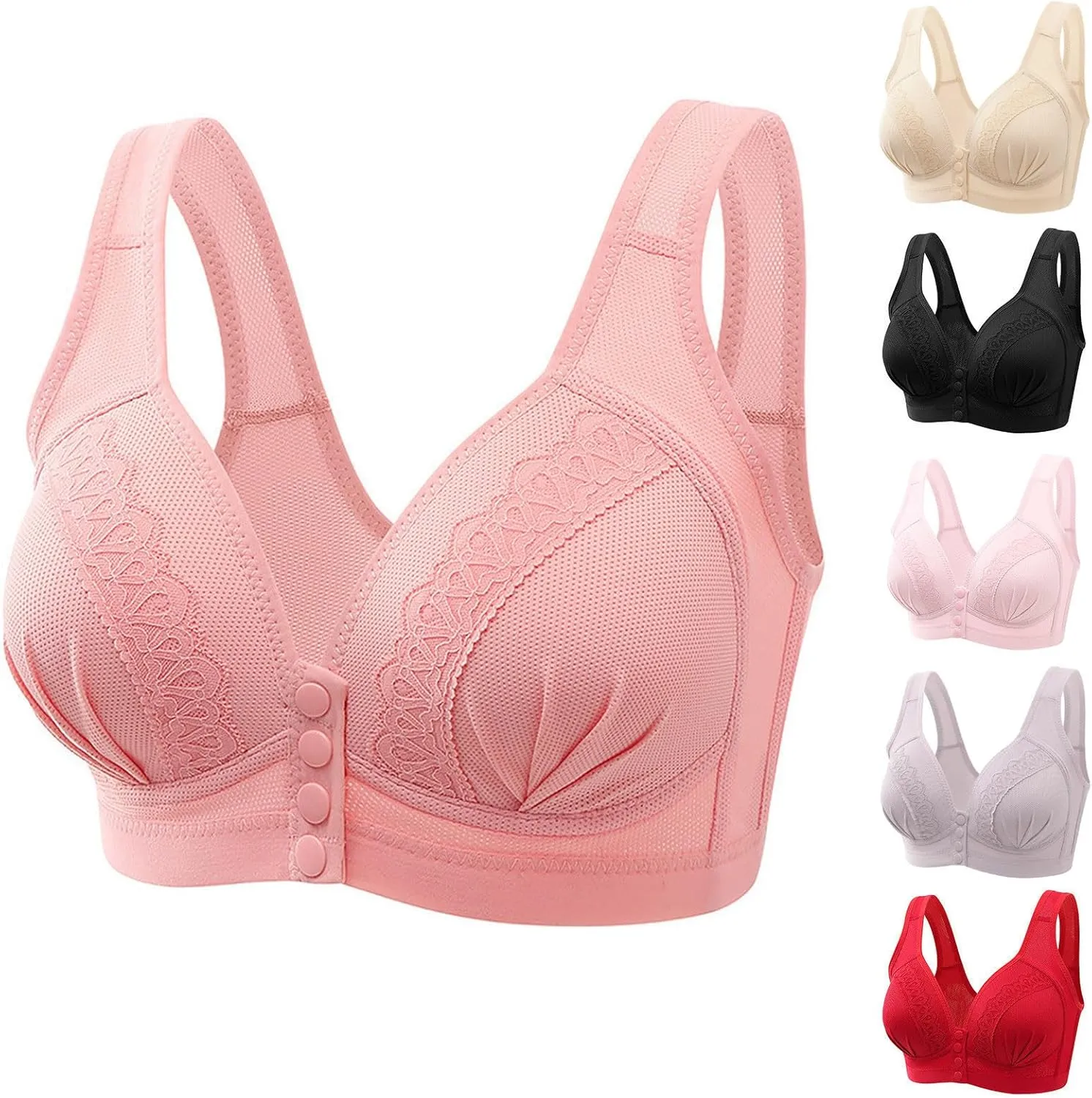 Sexy Lace Underwire Bra, Front Button Closure with Shaping Cups, Comfortable Full Coverage Support