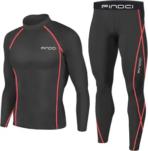 Sinzelimin Sports Suit for Men's Compression Shirt Pants Two Pieces Outfit Quick-dry Training Gym Yoga Fitness Tracksuit Set