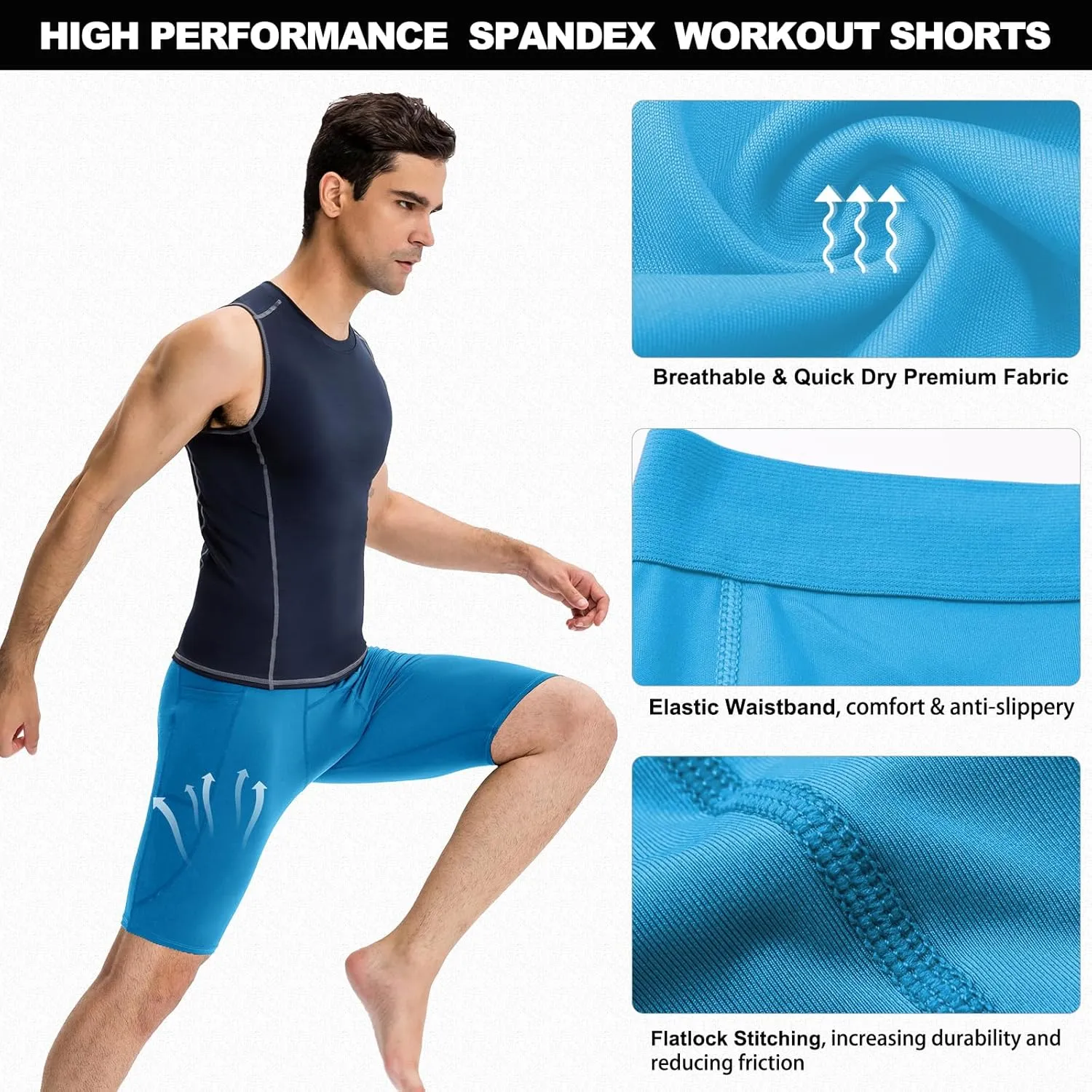 SPVISE Compression Shorts Men Spandex Sports Shorts Workout Running Gym Shorts Cool Dry Athletic Baselayer Underwear Pockets