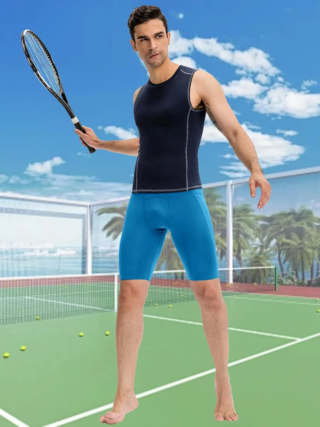 SPVISE Compression Shorts Men Spandex Sports Shorts Workout Running Gym Shorts Cool Dry Athletic Baselayer Underwear Pockets