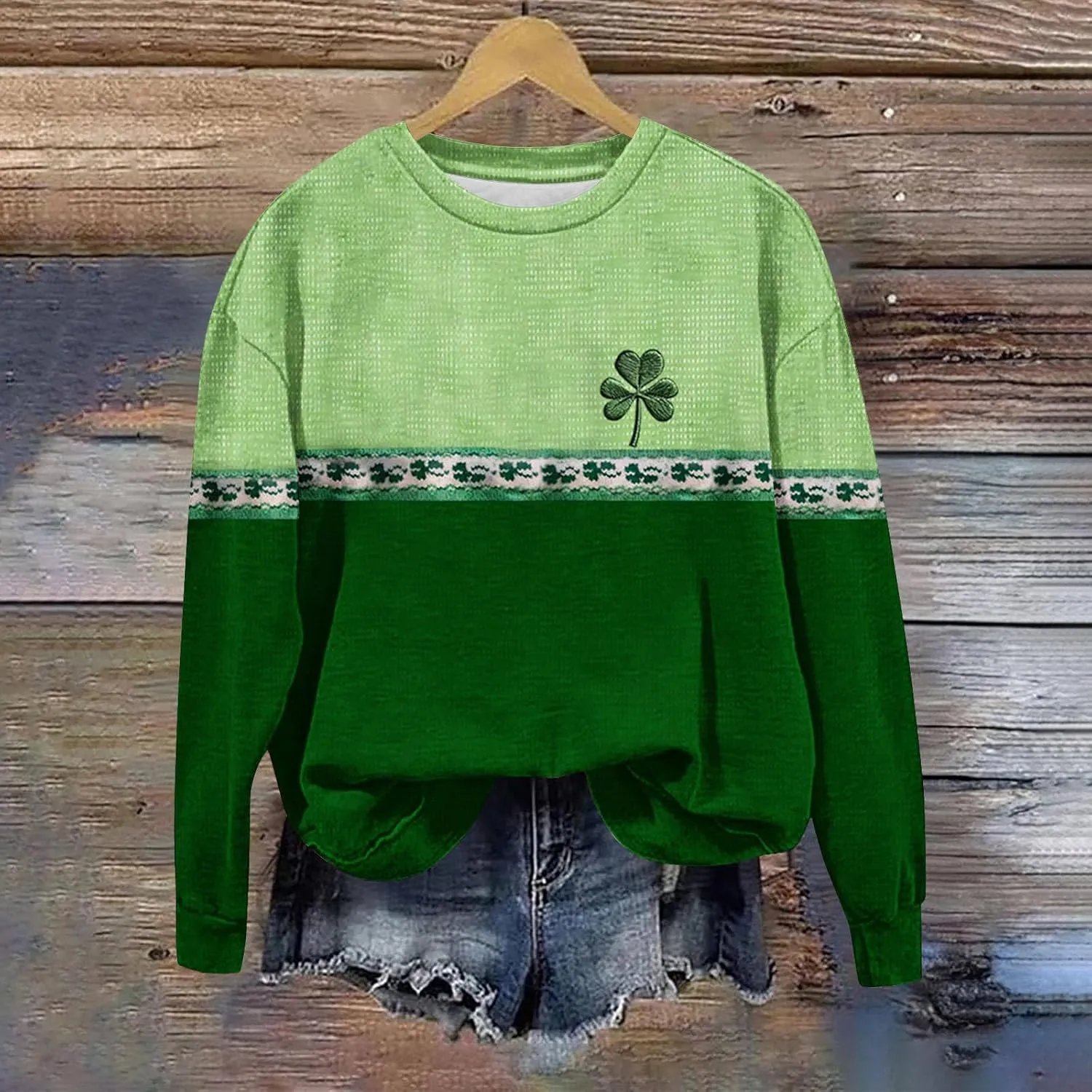 St Patricks Day Shirt Women Crewneck Long Sleeve Sweatshirt Pullover Green Shamrock Shirts Funny Holiday Tops