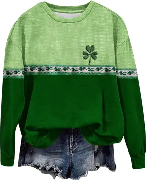 St Patricks Day Shirt Women Crewneck Long Sleeve Sweatshirt Pullover Green Shamrock Shirts Funny Holiday Tops