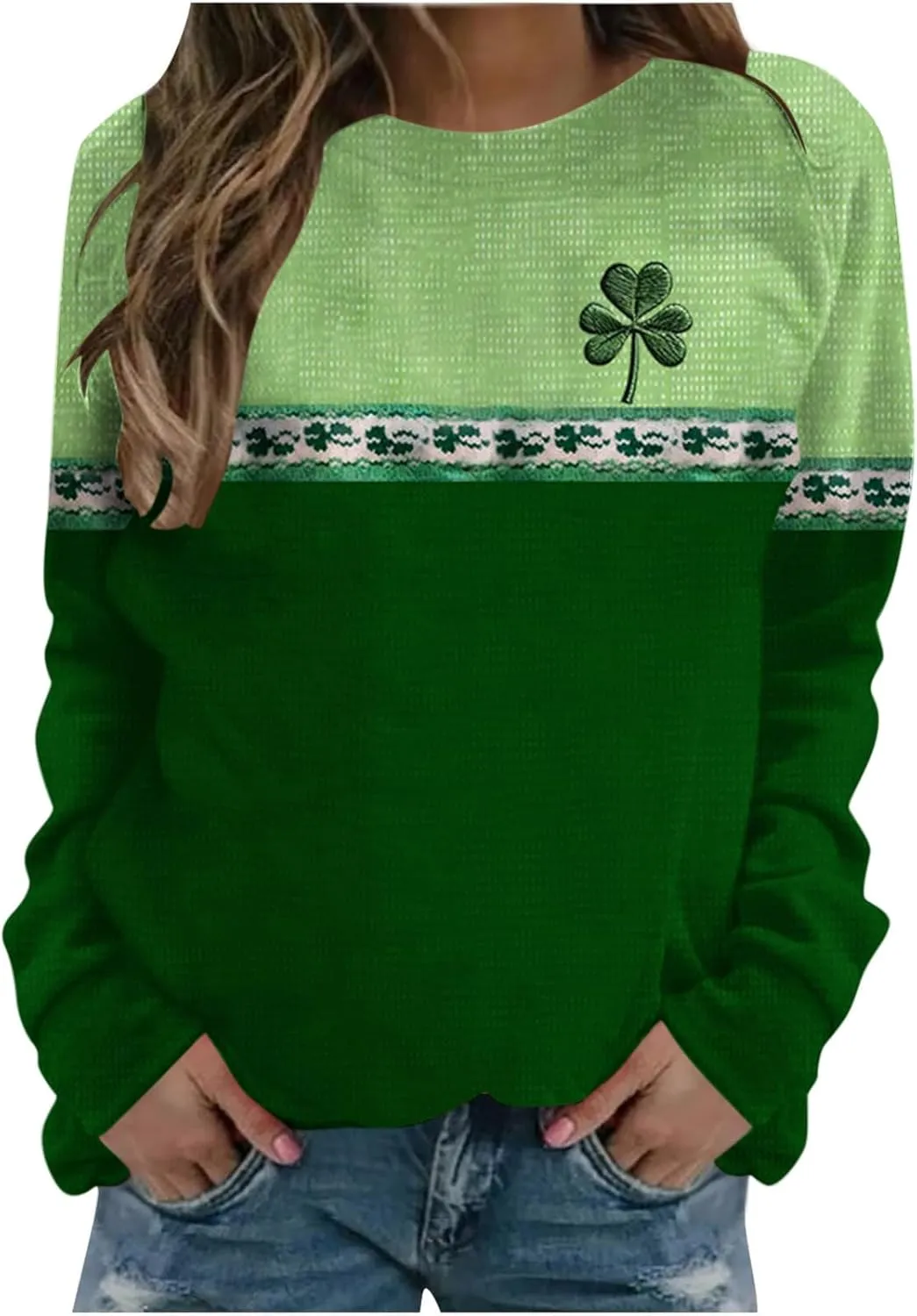 St Patricks Day Shirt Women Crewneck Long Sleeve Sweatshirt Pullover Green Shamrock Shirts Funny Holiday Tops