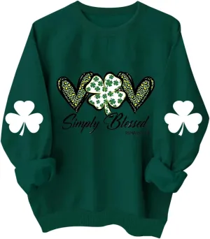 St Patricks Day Shirt Women Long Sleeve Novelty Graphic Tees Pullover Green Shamrock Cute Tops Soft Holiday Sweatshirt 2024