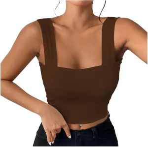 Summer Tank Tops for Women 2025 Casual Sleeveless Square Neck Crop Top Sexy Solid Color Slim Stretch Trendy Clothes