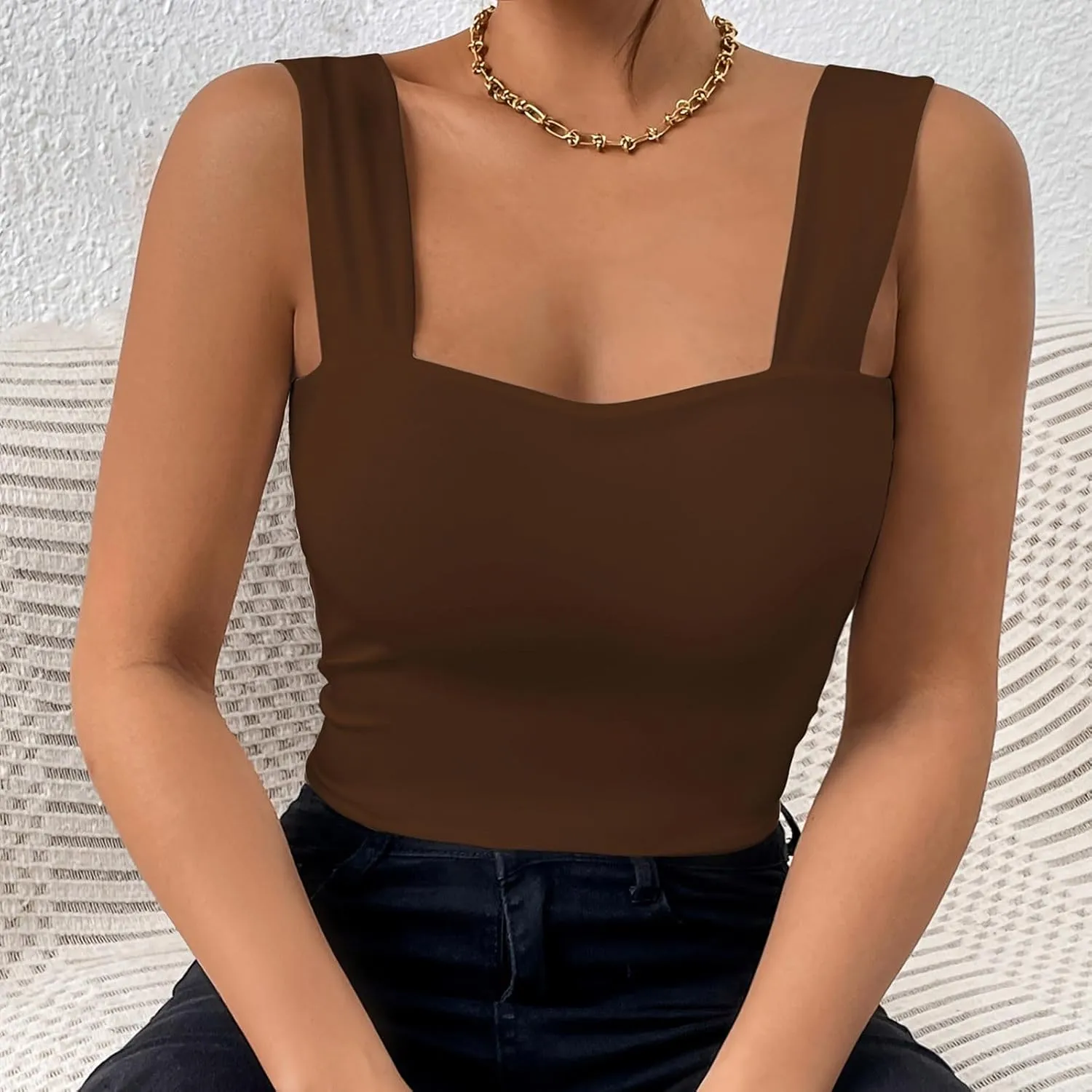 Summer Tank Tops for Women 2025 Casual Sleeveless Square Neck Crop Top Sexy Solid Color Slim Stretch Trendy Clothes