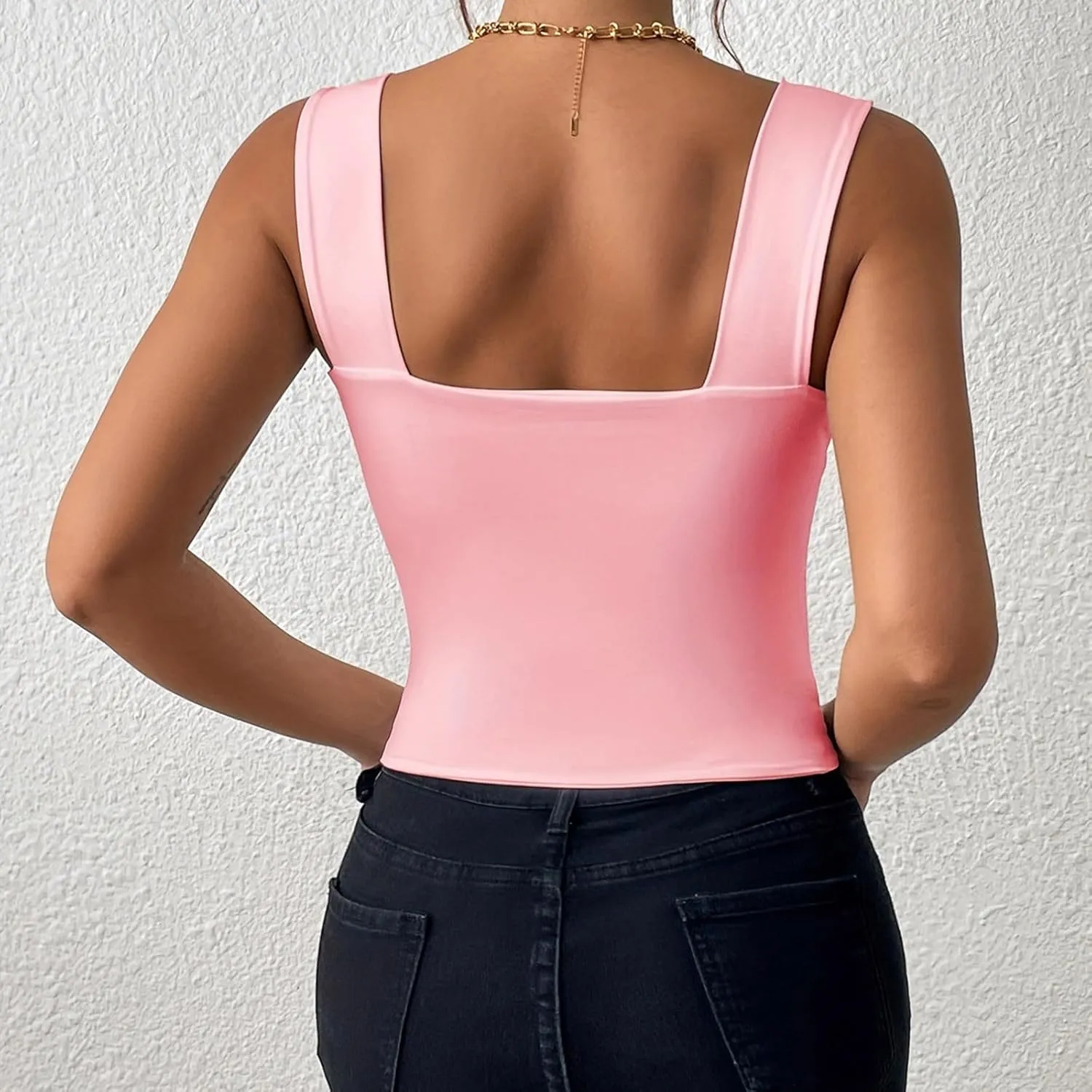 Summer Tank Tops for Women 2025 Casual Sleeveless Square Neck Crop Top Sexy Solid Color Slim Stretch Trendy Clothes