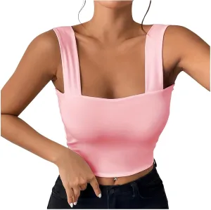 Summer Tank Tops for Women 2025 Casual Sleeveless Square Neck Crop Top Sexy Solid Color Slim Stretch Trendy Clothes