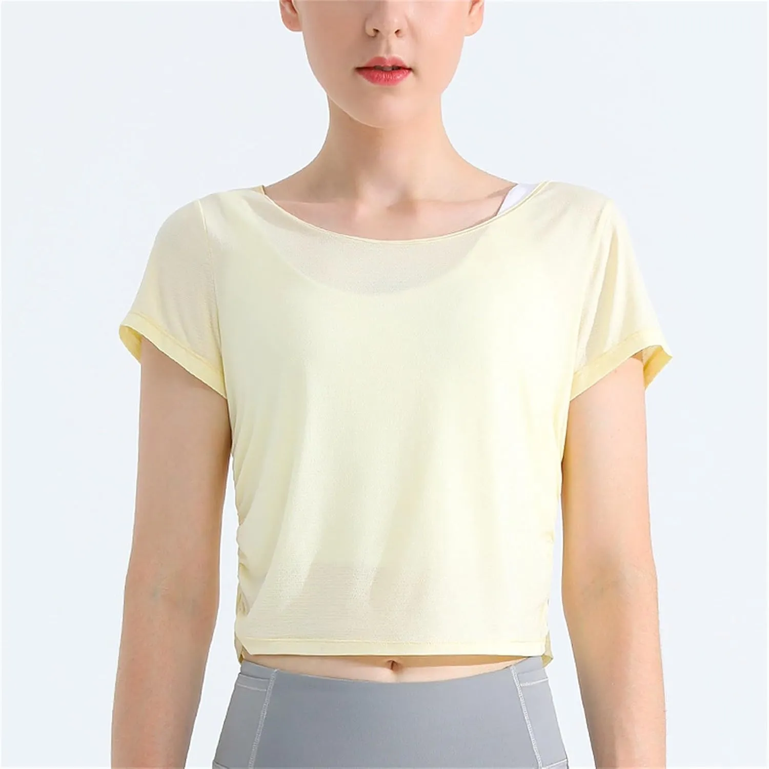 Summer Yoga T Shirts for Women Round Neck Short Sleeve Lightweight Fitness Tops Outdoor Workout Running Quick Dry Tee