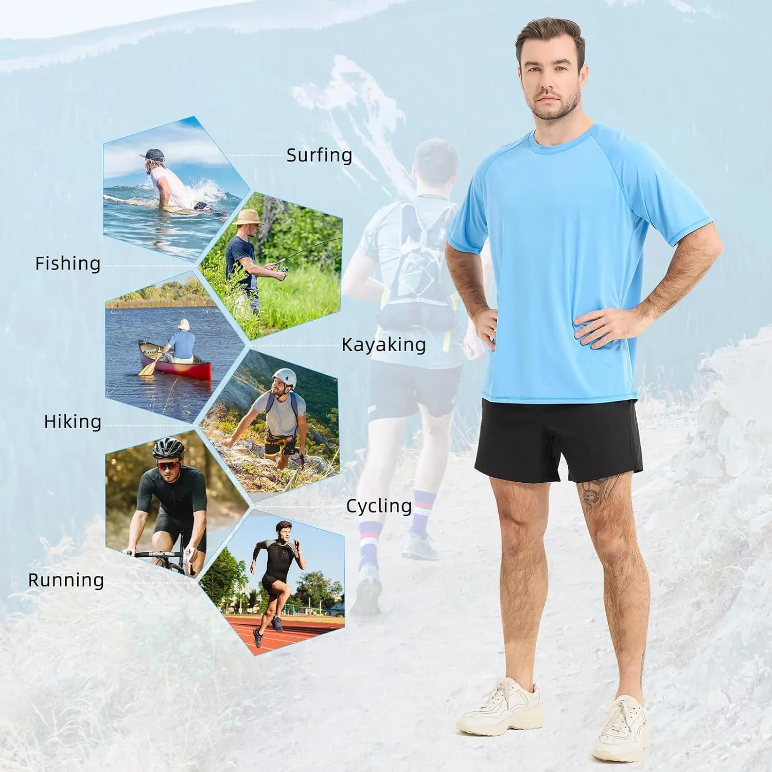 Sun Protection T-Shirts Short Sleeve Athletic Shirts for Men Quick Dry UPF 50  Workout for Running Fishing Hiking