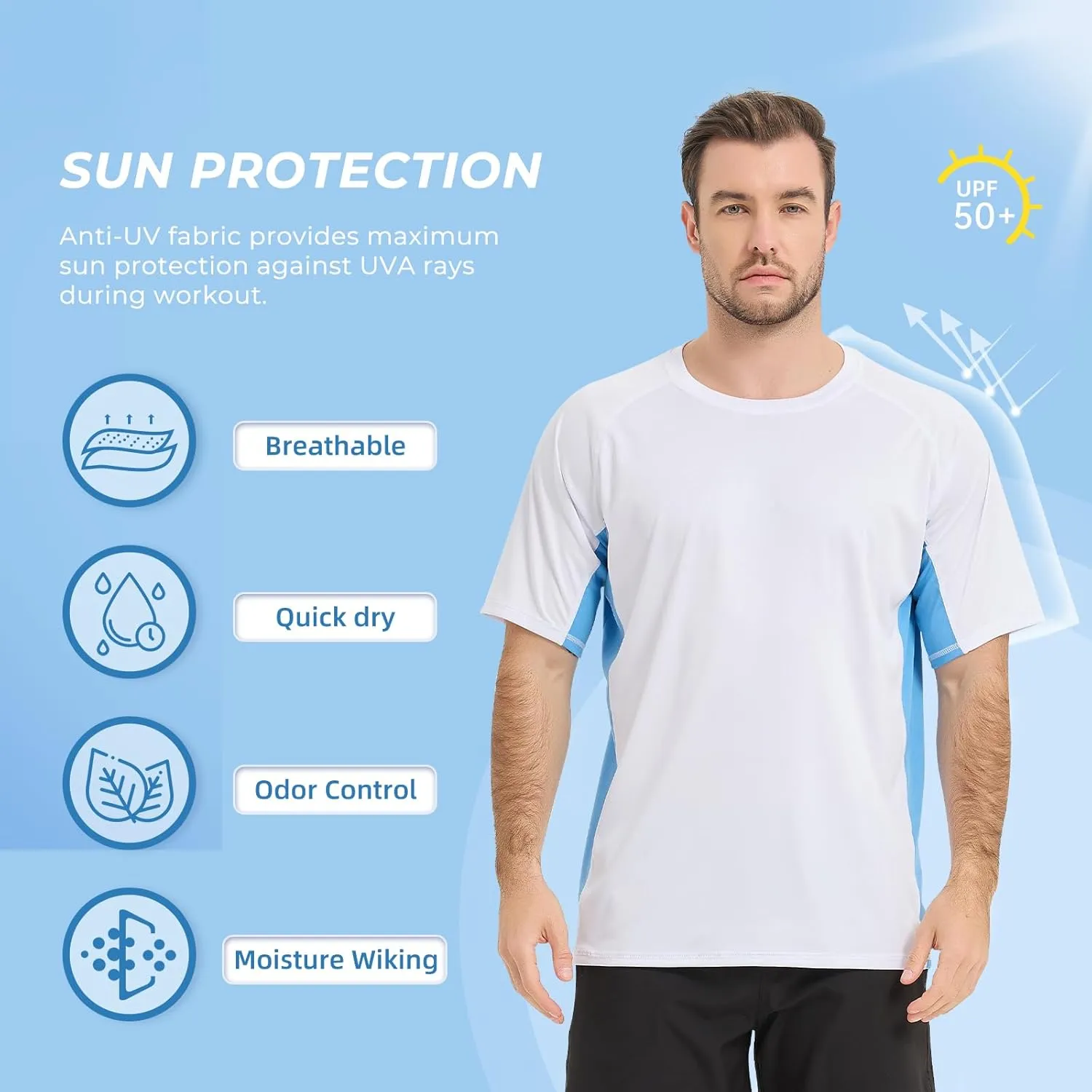 Sun Protection T-Shirts Short Sleeve Athletic Shirts for Men Quick Dry UPF 50  Workout for Running Fishing Hiking