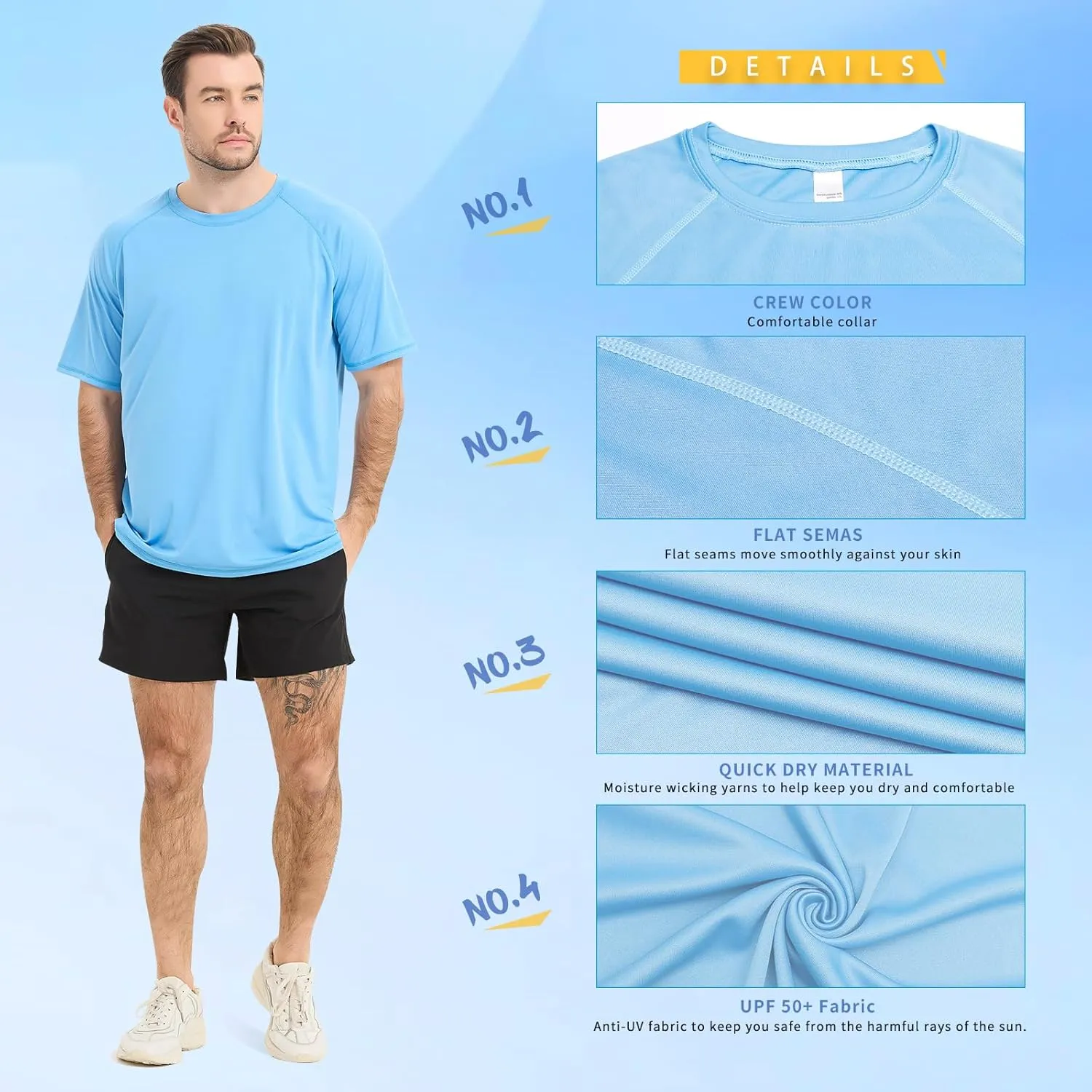 Sun Protection T-Shirts Short Sleeve Athletic Shirts for Men Quick Dry UPF 50  Workout for Running Fishing Hiking
