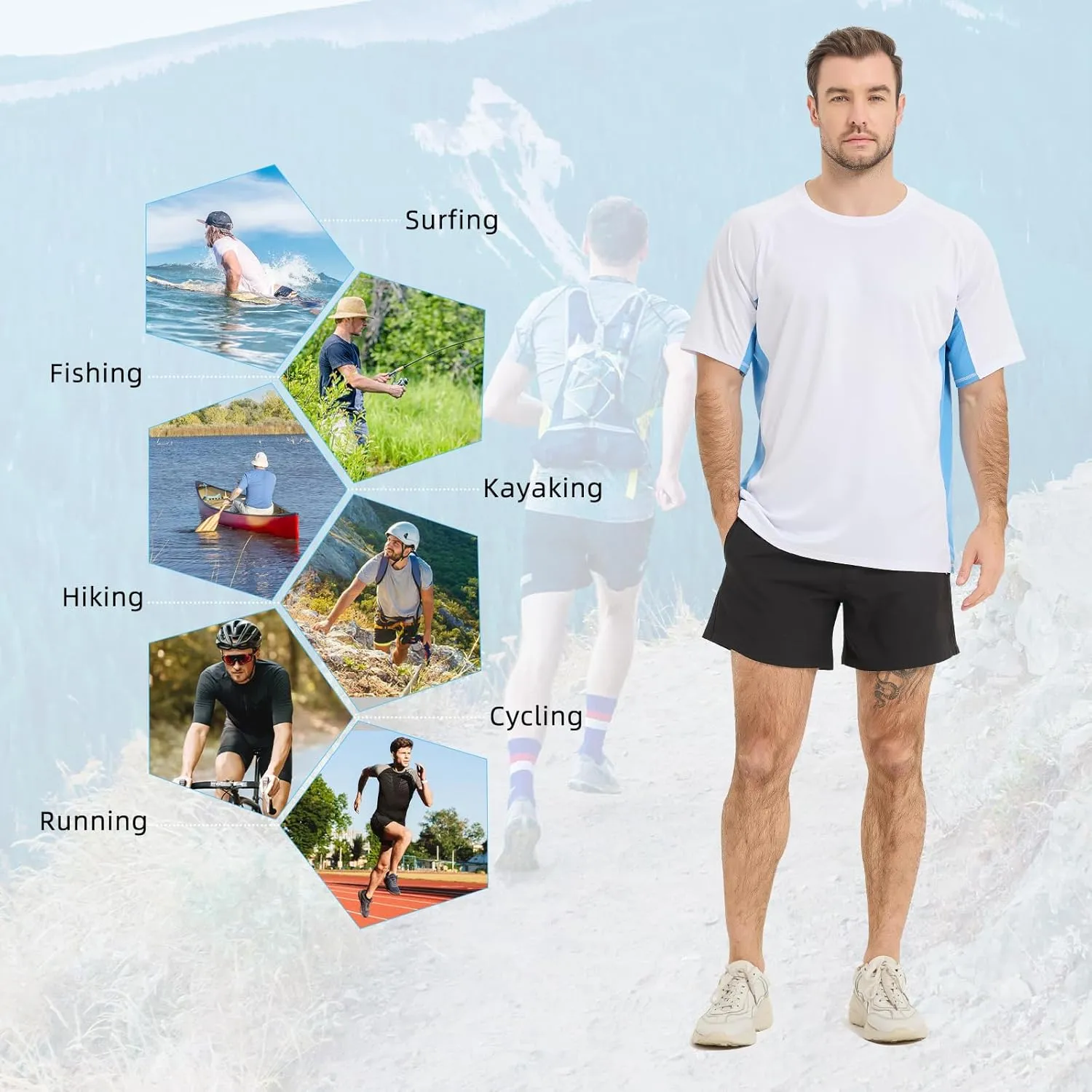 Sun Protection T-Shirts Short Sleeve Athletic Shirts for Men Quick Dry UPF 50  Workout for Running Fishing Hiking