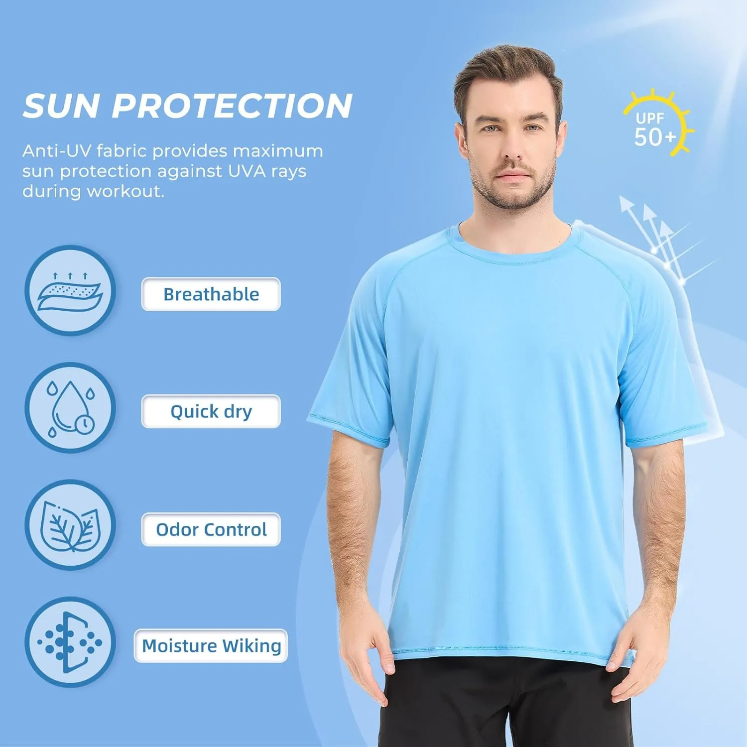 Sun Protection T-Shirts Short Sleeve Athletic Shirts for Men Quick Dry UPF 50  Workout for Running Fishing Hiking