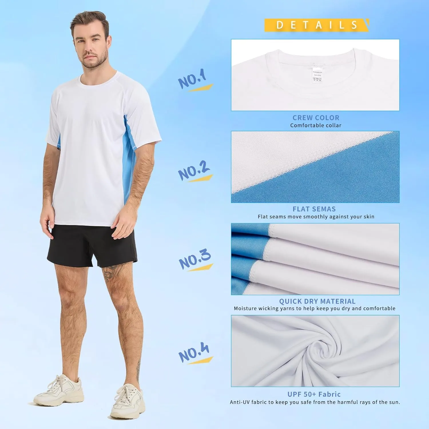 Sun Protection T-Shirts Short Sleeve Athletic Shirts for Men Quick Dry UPF 50  Workout for Running Fishing Hiking