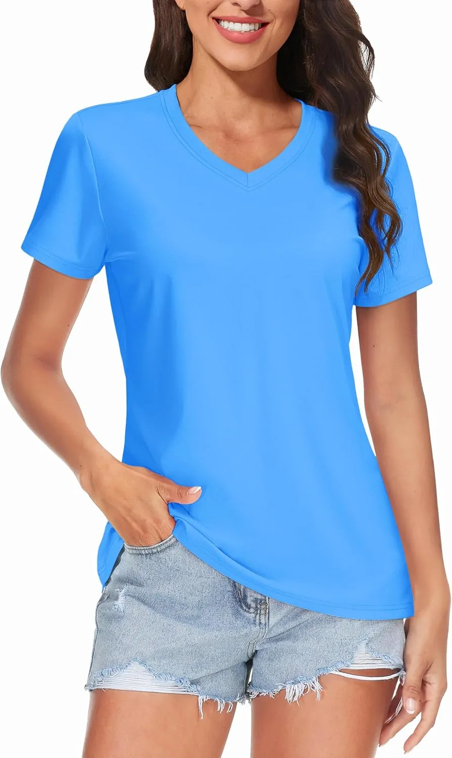 TACVASEN Workout Tops for Women UPF 50  Sun Protection V-Neck T Shirts Short Sleeve Quick Dry Athletic Running Shirts
