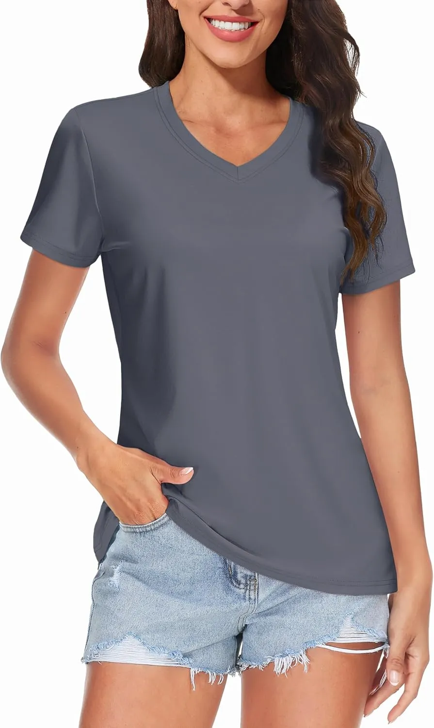 TACVASEN Workout Tops for Women UPF 50  Sun Protection V-Neck T Shirts Short Sleeve Quick Dry Athletic Running Shirts