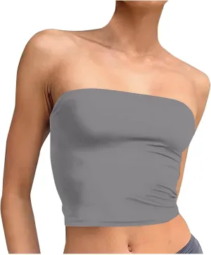 Trendy Going Out Crop Tops for Women Summer Casual Sleeveless Tube Tops Off The Shoulder Backless Solid Y2k Clothes
