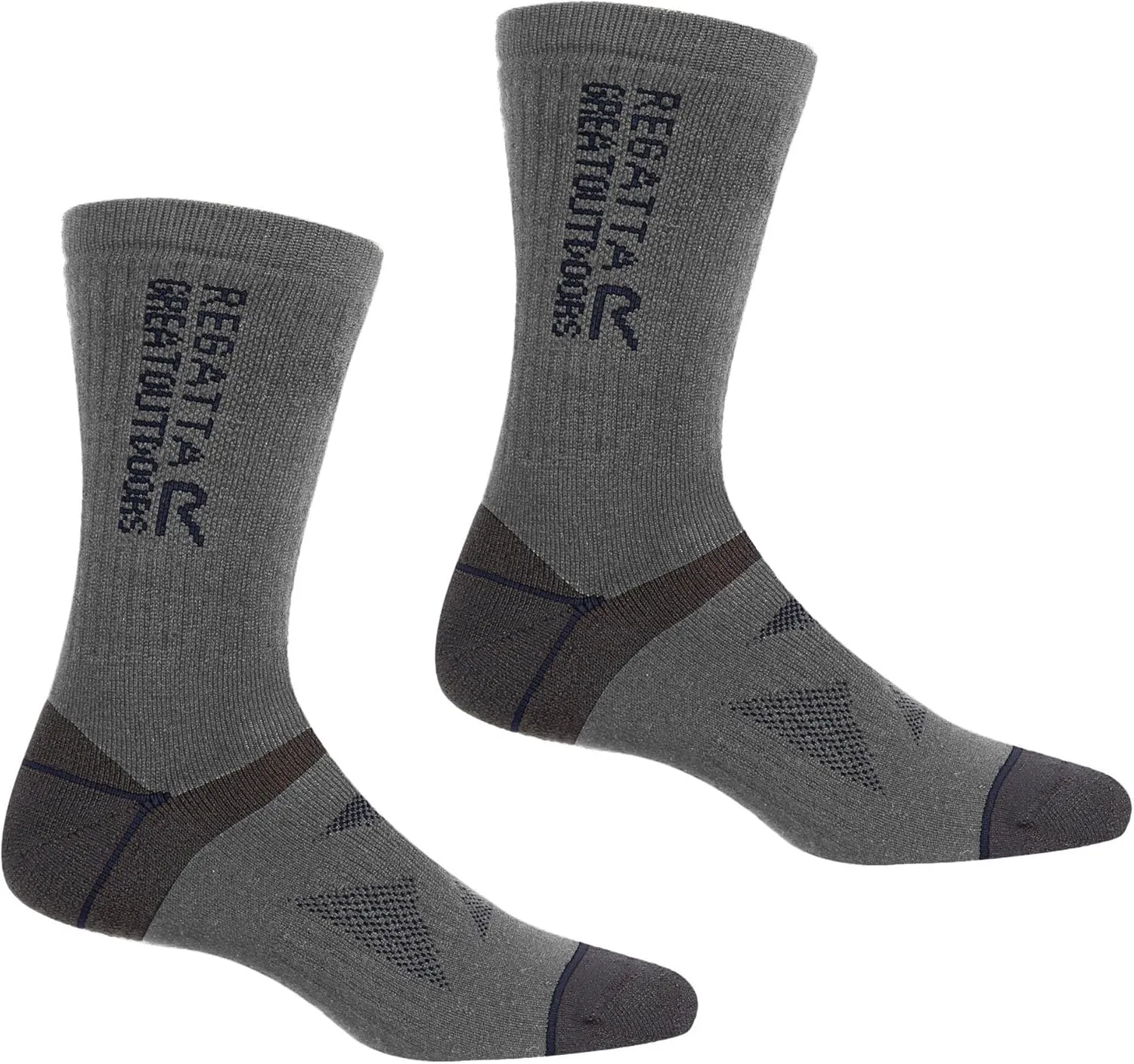 Unisex Adult Wool Hiking Boot Socks (Pack of 2) (7, 9) (Briar Grey/Navy)