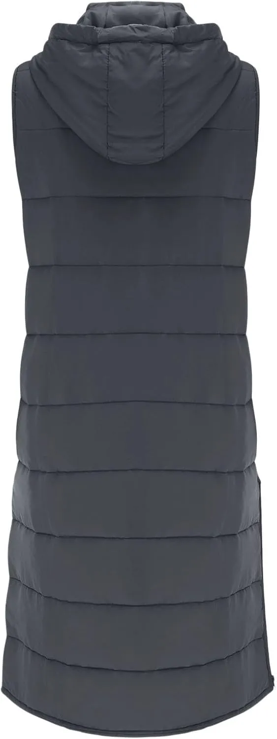 Wankang Long Puffer Vest for Women with Hood Sleeveless Puffer Jacket Lightweight Down Vest Full Zip Winter Quilted Vest