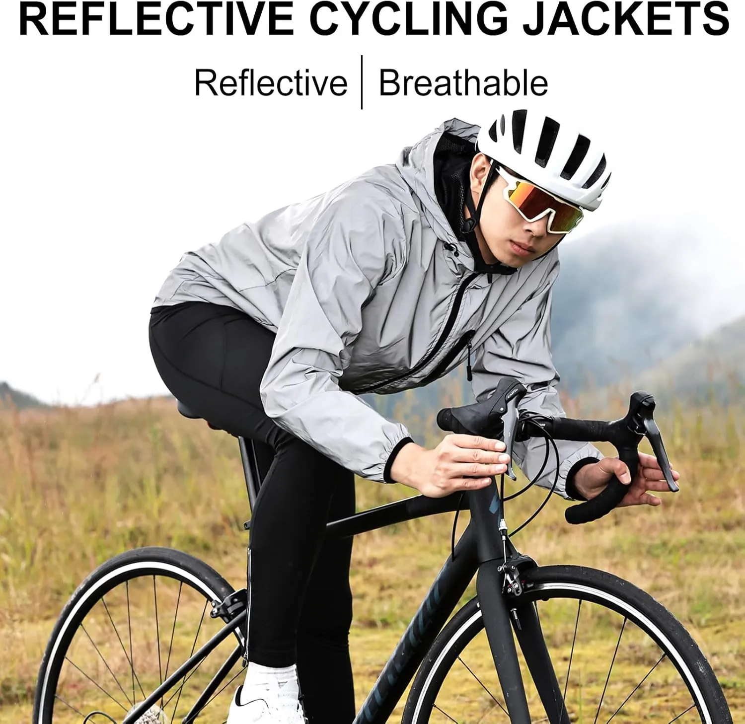 Waterproof Cycling Rain Jacket Men's Hooded Reflective High Visibility Running Bike Hiking Coats Windbreaker Raincoat