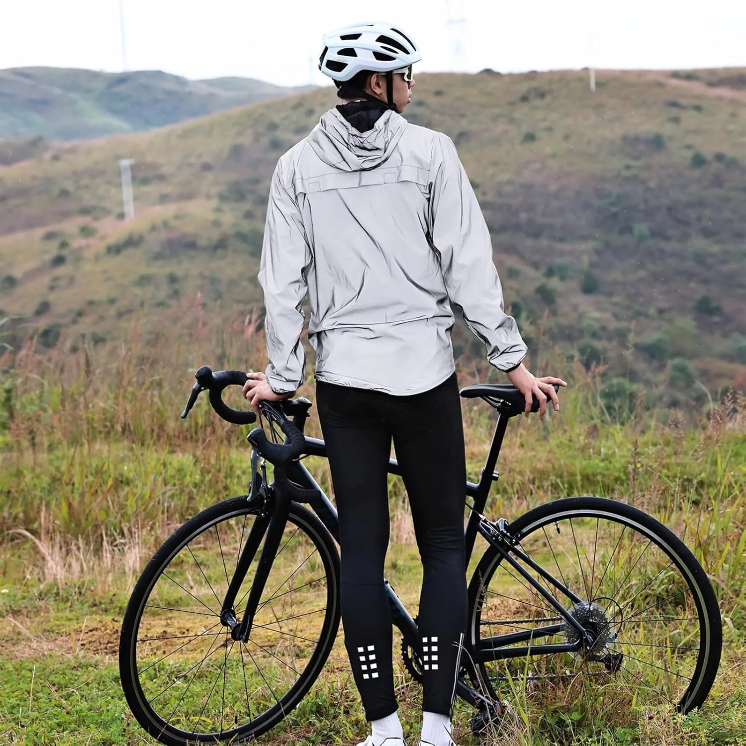 Waterproof Cycling Rain Jacket Men's Hooded Reflective High Visibility Running Bike Hiking Coats Windbreaker Raincoat