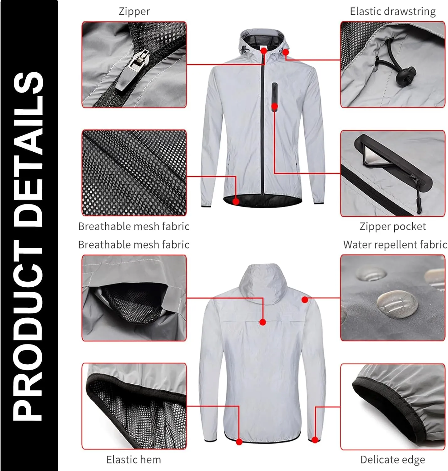 Waterproof Cycling Rain Jacket Men's Hooded Reflective High Visibility Running Bike Hiking Coats Windbreaker Raincoat