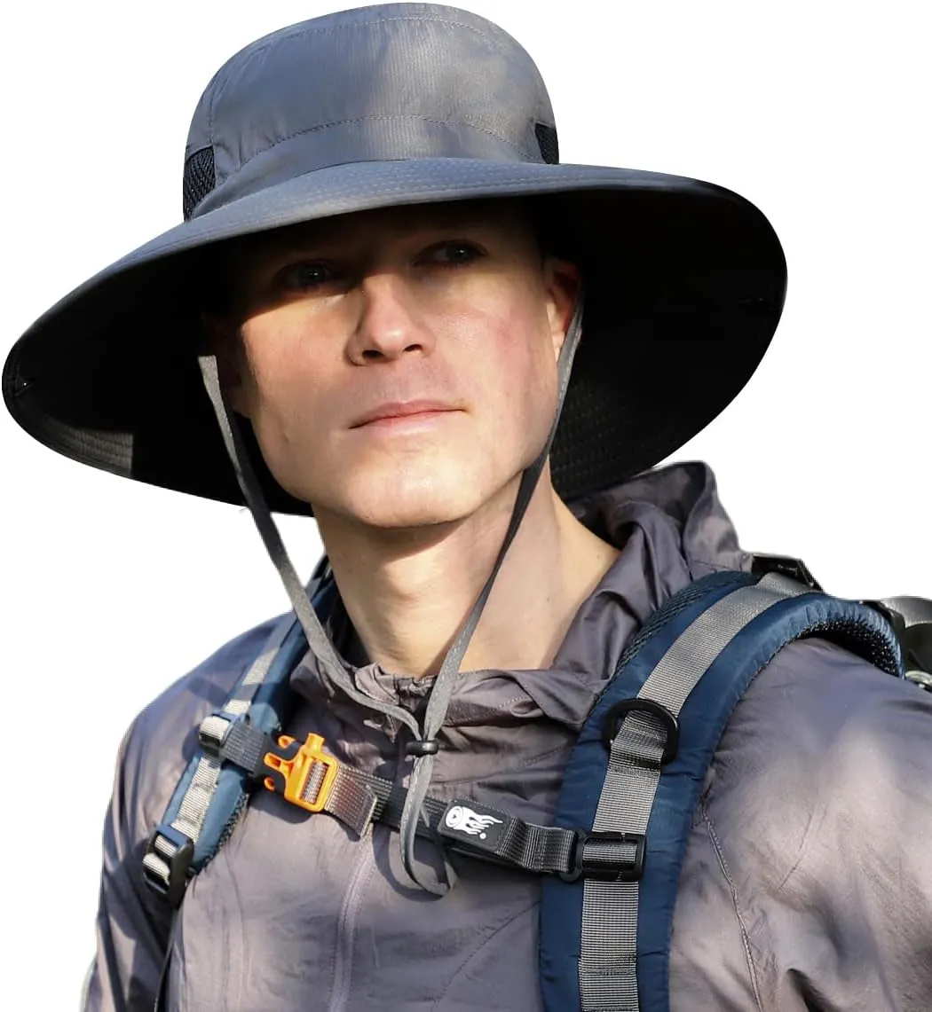 Wide Brim Sun Hat for Men Women UV Protection Ventilated Outdoor Bucket Fishing Hats Packable for Safari Hiking