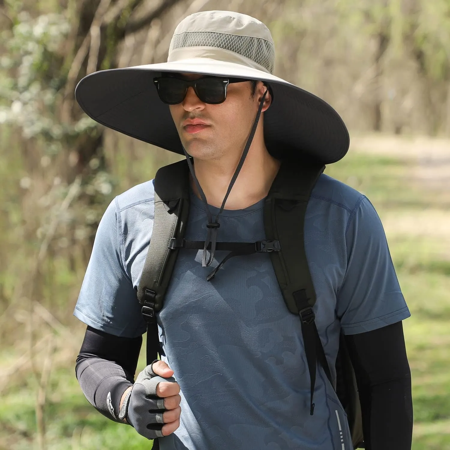 Wide Brim Sun Protection Hat Outdoor Unisex Ventilated Hats for Hiking Beach Fishing Safari Garden Lawn Yard Work Kayaking